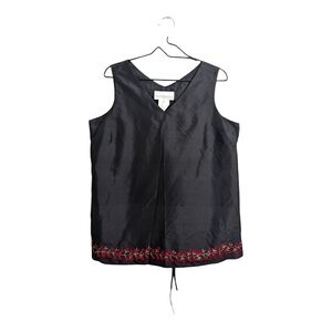 Motherhood Maternity 100% Silk Black Top Blouse Sleeveless Floral Embroidery M